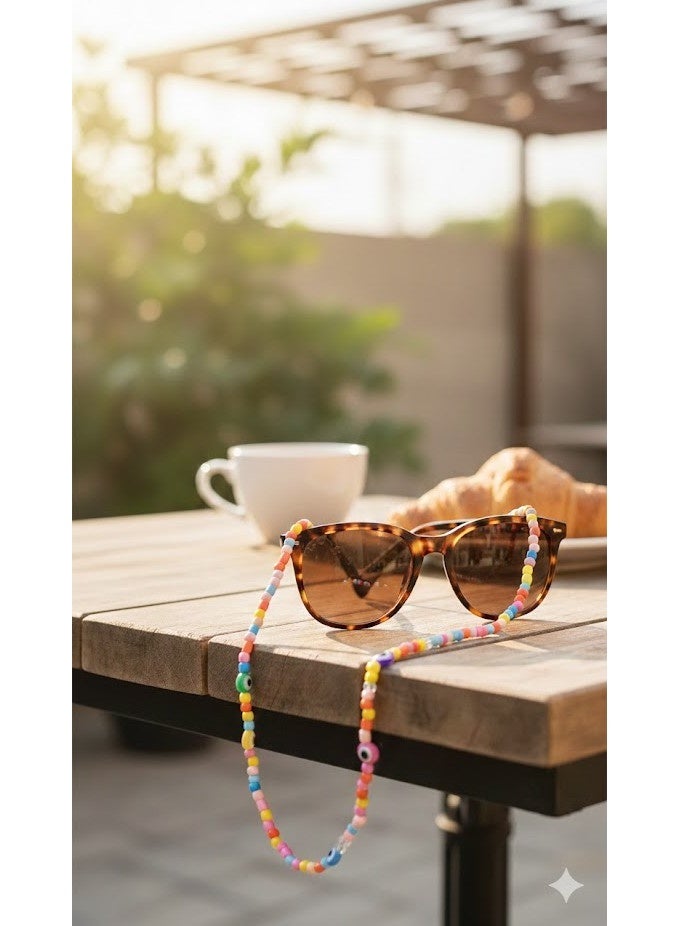 Colorful glasses chain decorated with multi-colored rainbow beads - Image 1